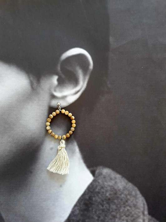 kolczyki chwosty Kolczyki chwosty WĘZŁY kółka jaspis obrazkowy