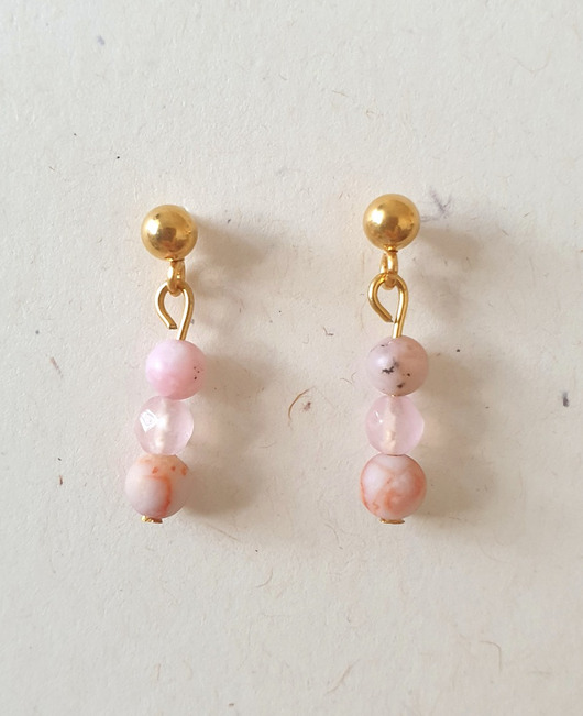 kolczyki z kamieniami Kolczyki DROPSY MINI opal różowy, jaspis żyłkowy, kwarc różowy