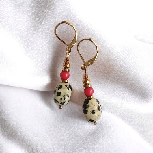 kolczyki z kamieniami Kolczyki : INDIA : jaspis, koral : bigle angielskie