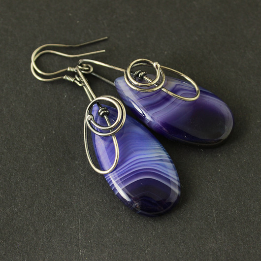 kolczyki srebrne Kolczyki Asya - agat i oksydowane srebro