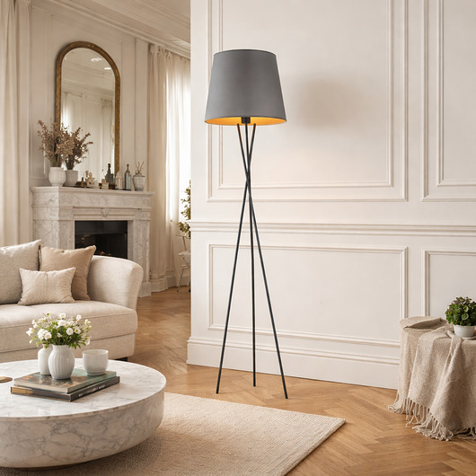 lampy podłogowe Nowoczesna lampa stojąca na trójnogu z abażurem TOKIO GOLD