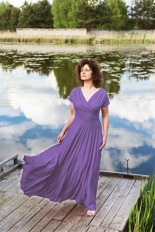 sukienki maxi damskie Sukienka dwustronna długa lawendowa