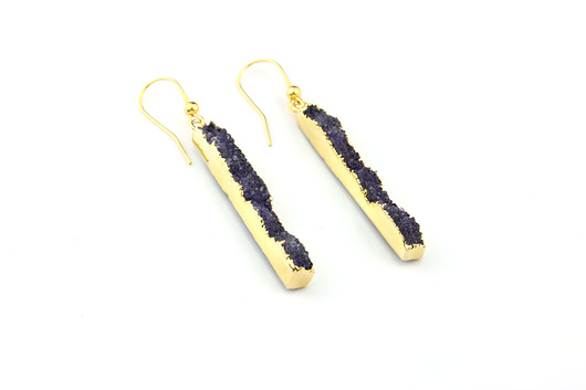 Earrings Long Agat Blue złoto Brazi Druse Jewelry