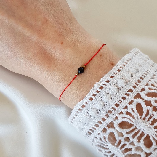 czerwona bransoletka z onyksem LEI handmade 