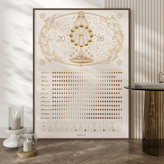 plakaty Kalendarz Faz Księżyca 2026 - Plakat Beige 50x70cm