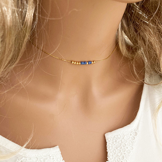 złote naszyjniki Krótki niebieski naszyjnik z koralików srebro