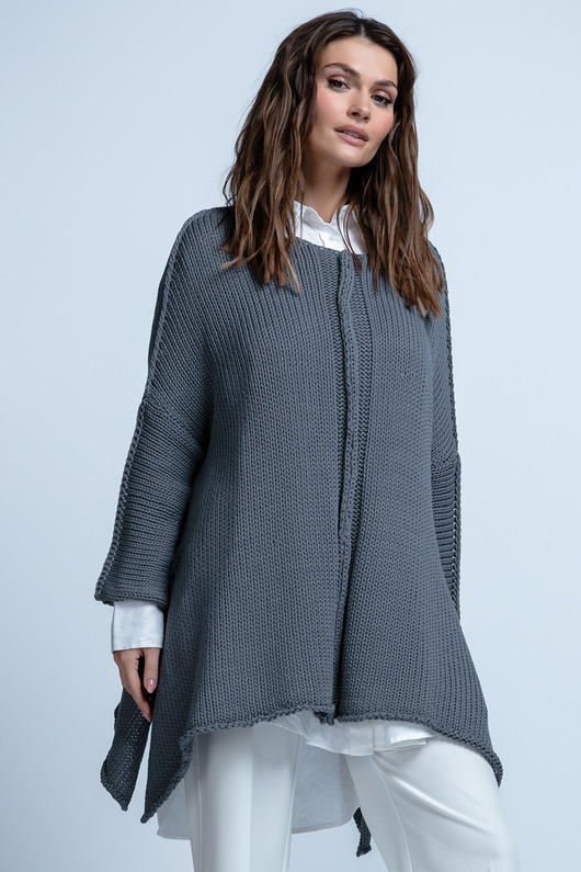 swetry damskie  Bawełniany oversizowy asymetryczny sweter na wiosnę i lato F1851 Szary UNI