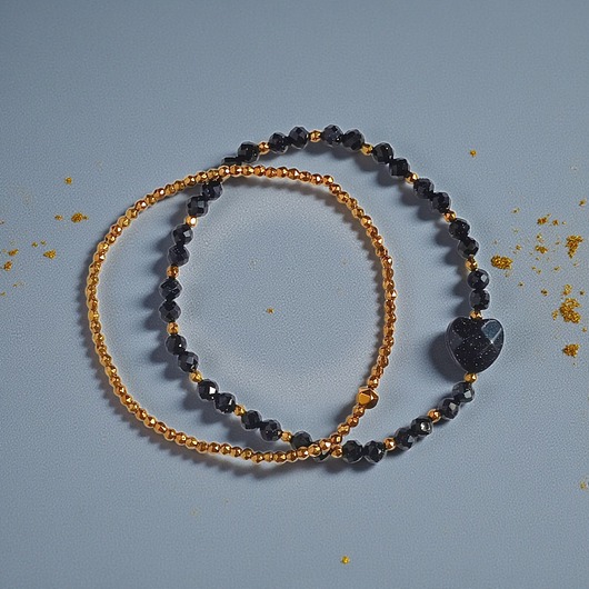 bransoletki z kamieni naturalnych Komplet granatowo-złoty : bransoletki z serduszkami : na prezent