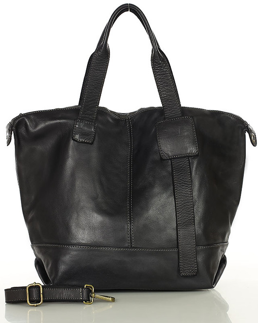 torby na ramię Duża torba shopper czarna A4 z miękkiej włoskiej skóry