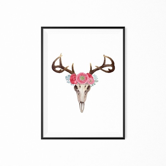 Plakat skandynawski poroże jelenia deer skull myscandi