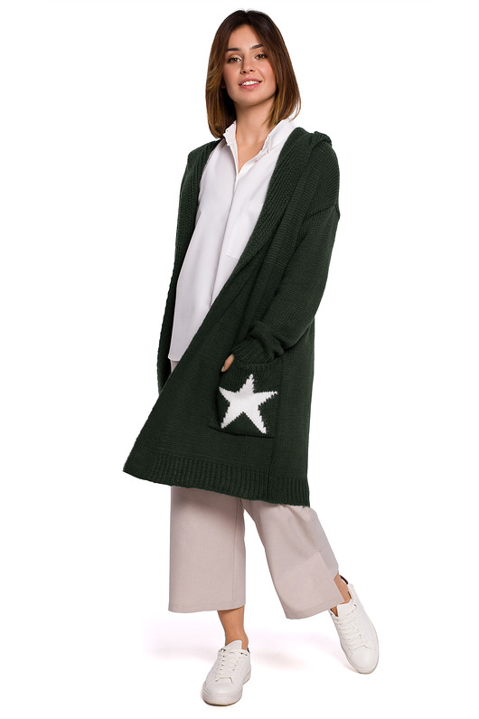 Kardigan z motywem gwiazdy-khaki(BK-063) Be