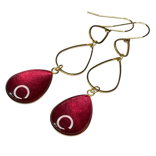 kolczyki szklane Złocone kolczyki z bordowymi kroplami Vittoria