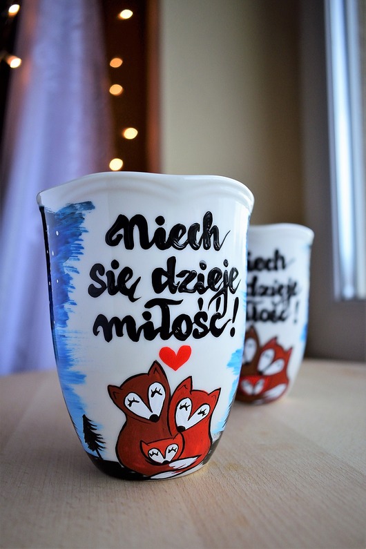 Kubki ręcznie malowane Rodzina Lisów 2x350 ml Ceramika Ciepliki