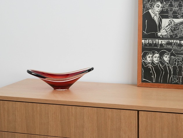 patery i talerze Patera rubinowa, szkło Murano, włoski design, lata 60, produkcja: Włochy