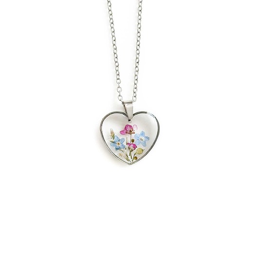 naszyjniki - inne Naszyjnik serce z kwiatami w żywicy