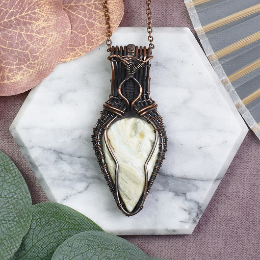 wisiory Miedziany wisiorek wire wrapping z larsonitem #539