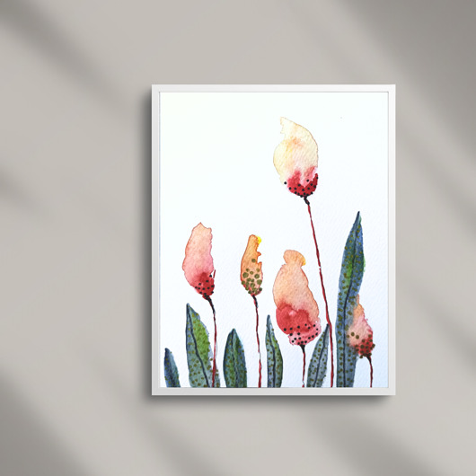 obrazy Akwarela Kwiaty Tulipany oryginalny obraz A5 21x15 cm