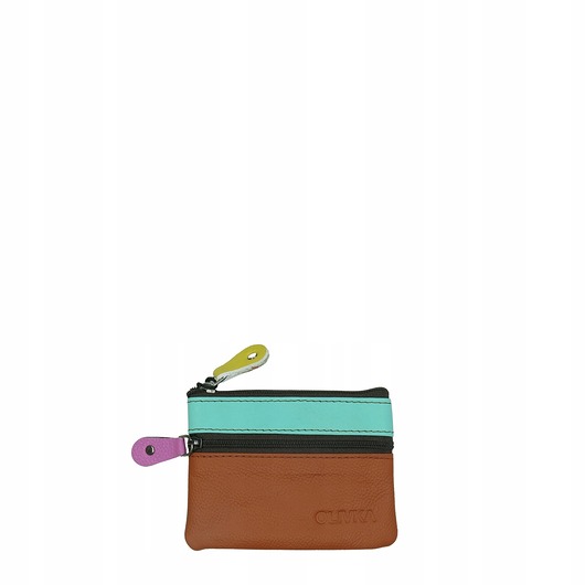 portfele damskie Saszetka skórzana skóra naturalna na klucze bilon poręczna OLIVKA