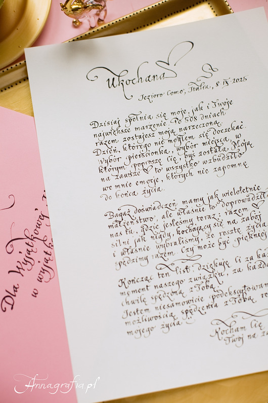 zaproszenia i kartki na ślub Personalizowany list miłosny kaligrafowany ręcznie atramentem