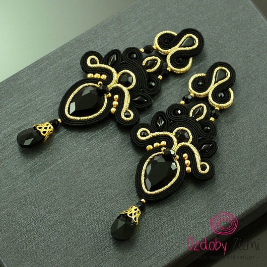kolczyki soutache Czarno złote kandelabrowe kolczyki sutasz