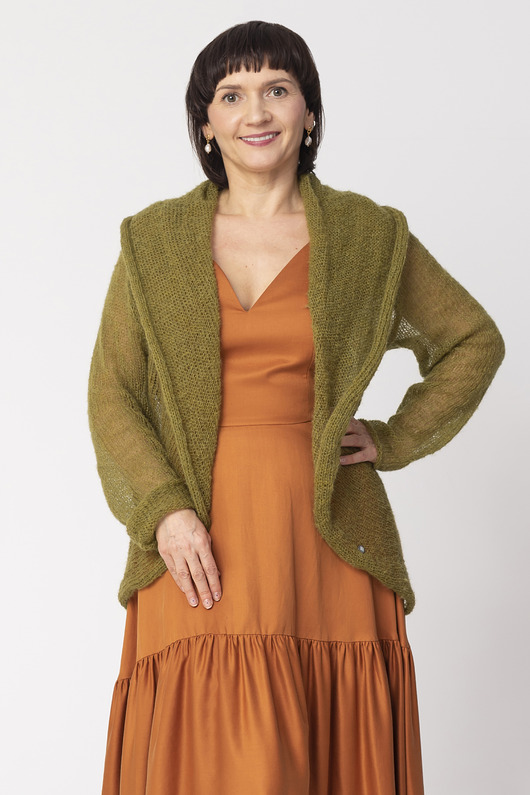 swetry damskie  Lekki sweter wełniany damski Reneta - Oliwkowy