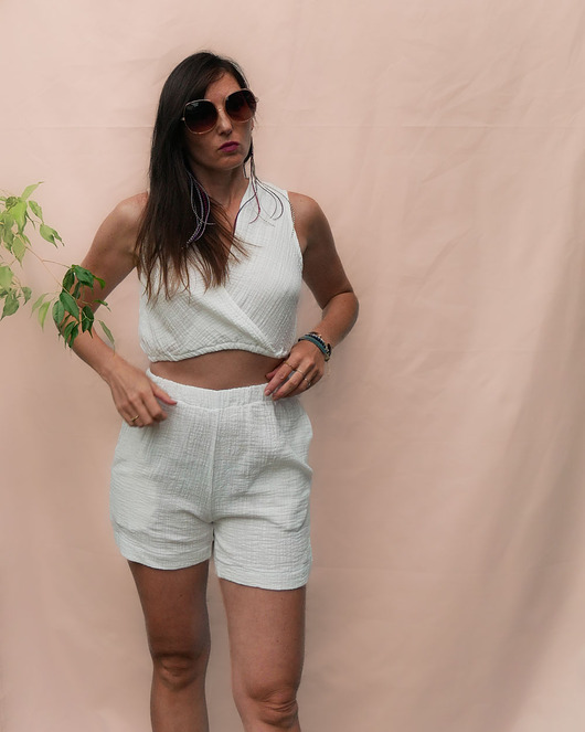 topy damskie Top BOHO z lnianego muslinu