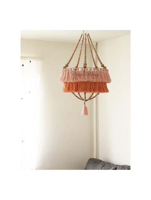 lampy wiszące Boho Lampa Abażur z Chwostami-Katja Róża z Brzoskwinią