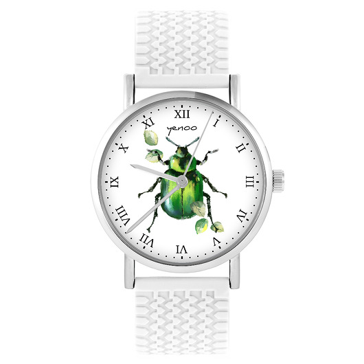 zegarki unisex Zegarek - Zielony żuczek - silikonowy, biały