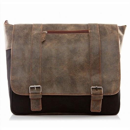 torby i nerki męskie Czarno beżowa torba vintage płótno canvas ze skórą belveder BV65