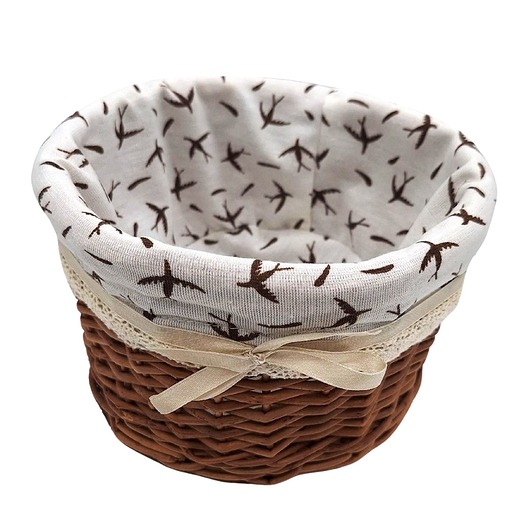 dodatki - różne Koszyk Wiklinowy z Wkładem Materiałowym 16x10 cm Handmade z Kokardką