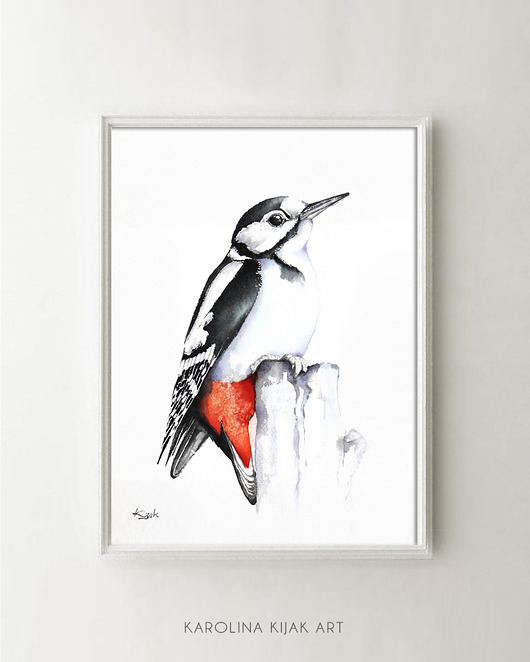 Dzięcioł Duży - 20x30cm plakat autorski Karolina Kijak