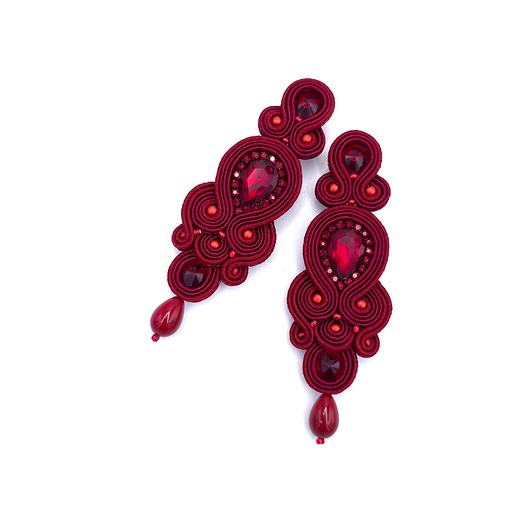 kolczyki soutache Kolczyki sutasz bordowe Keira wieczorowe eleganckie z kryształkami