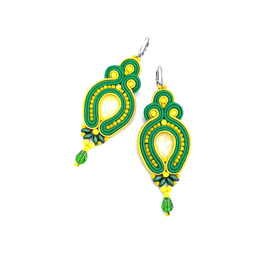 kolczyki soutache Verra kolczyki sutasz żółto zielone lekkie wiosnne z kryształkami