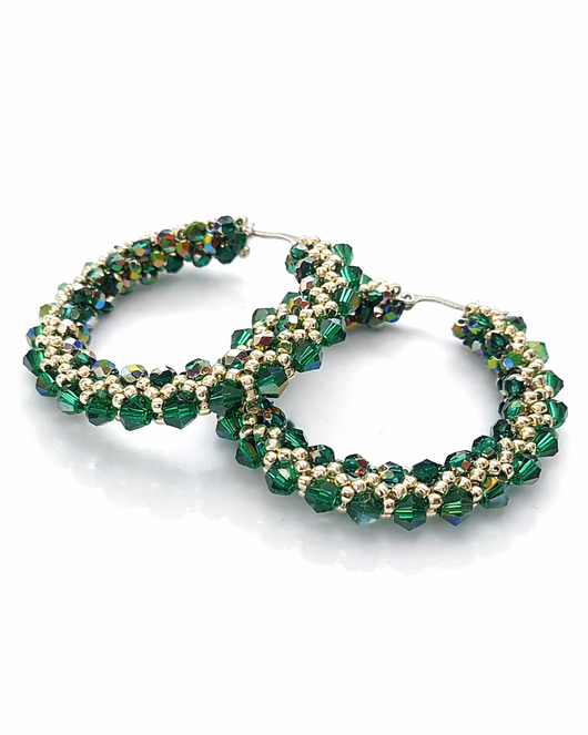 kolczyki szklane Kolczyki Koła z Kryształów Preciosa i Koralików - AURA Emerald