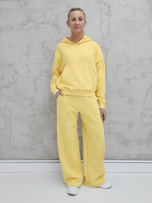 komplety damskie Komplet oversized kangurka i szerokie spodnie wide leg Butter Yellow