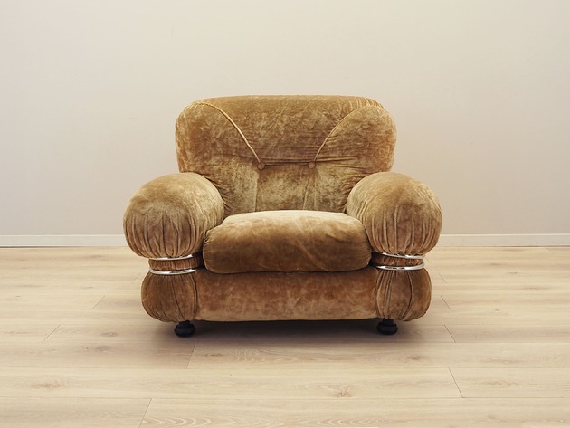 fotele Fotel welurowy, włoski design, lata 70, produkcja: Włochy