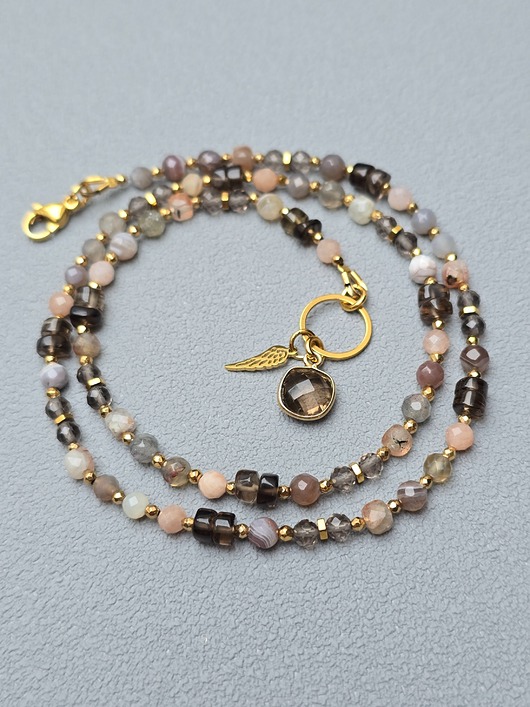 naszyjniki - inne Naszyjnik z Kamieni Beżowe Love