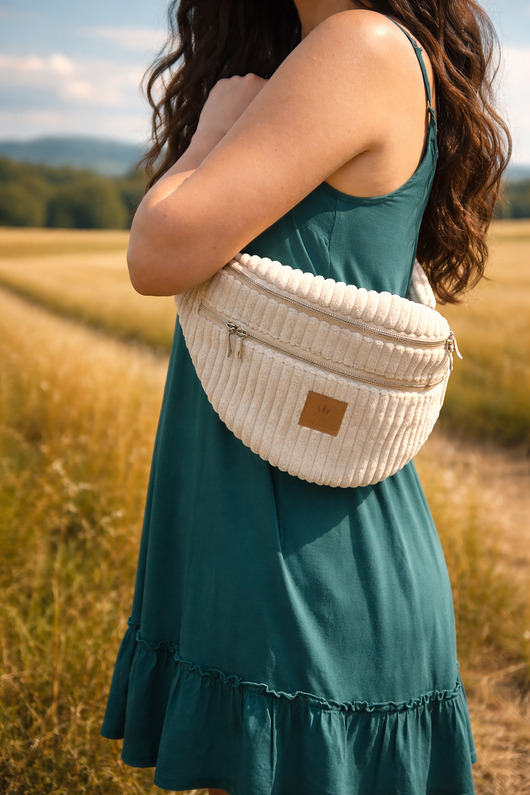 saszetka nerka Maxi nerka damska sztruksowa Kremowa