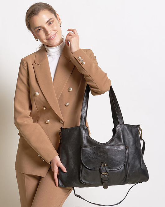 torby na ramię Torebka shopperka skórzana miejska retro bag - MARCO MAZZINI czarny
