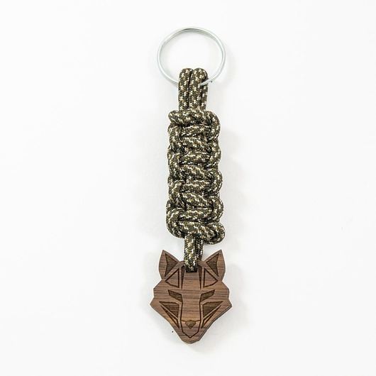 Brelok do kluczy drewniany WILK paracord Szwendam sie