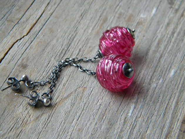 kolczyki wire wrapping Ażurowe kule  na łańcuszku - kolczyki