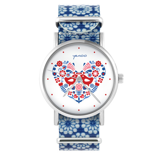 zegarki damskie Zegarek - Folkowe ptaszki - niebieski, kwiaty