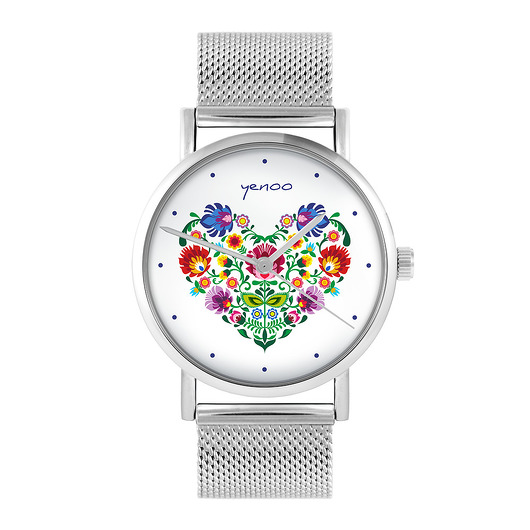zegarki damskie Zegarek - Serce folkowe - bransoleta mesh