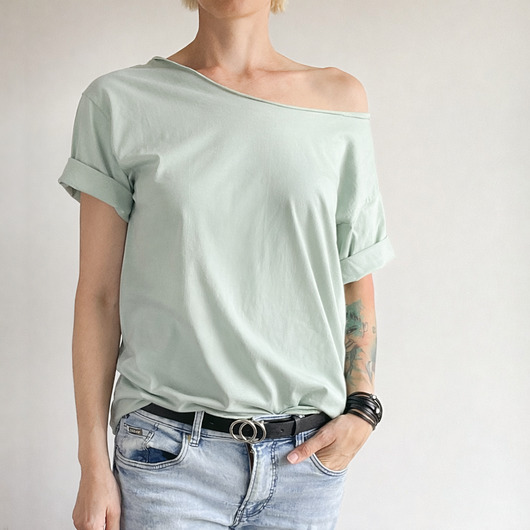 t-shirt damskie Szałwia Oversize Bez Nadruku