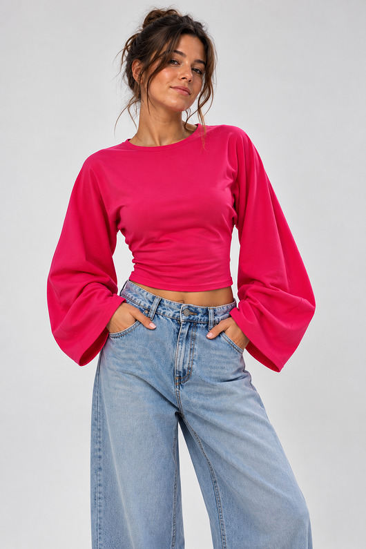 bluzki z długim rękawem damskie Top Longsleeve  Malina