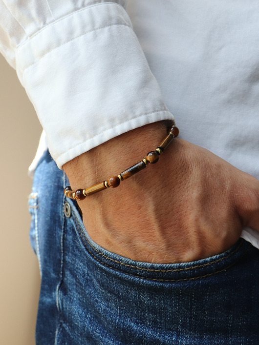 biżuteria męska Bransoletka męska - tygrysie oko z hematytem