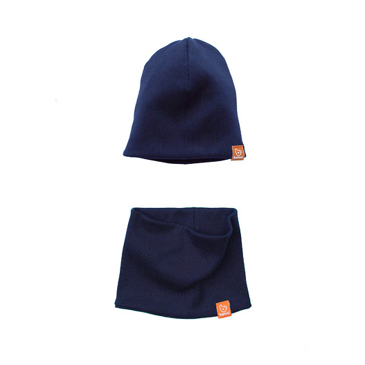 Zestaw czapka z kominem w prążki - granat Benni