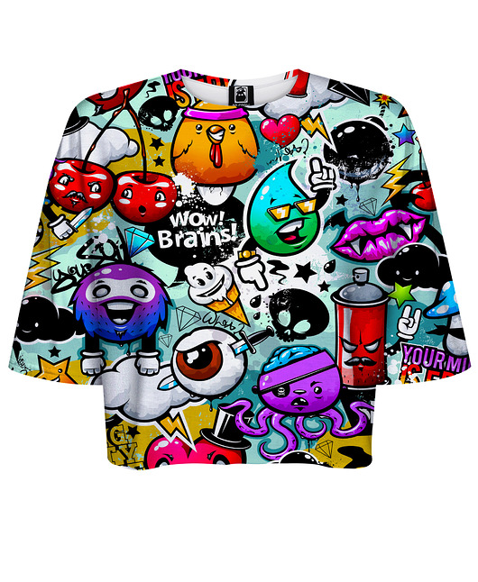 t-shirt damskie DR.CROW T-shirt Krótki CROP Graffiti Bizarre