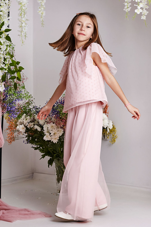 bluzki dla dziewczynki Elegancka zwiewna bluzeczka w groszki livia róż