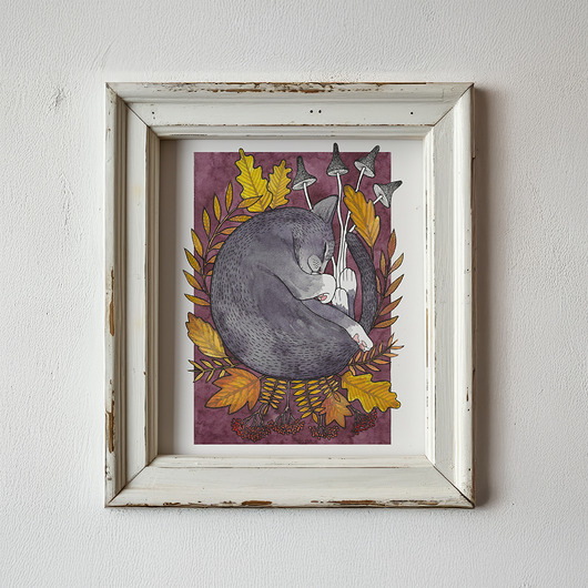 grafiki i ilustracje Jesienny Kot - baśniowa ilustracja A5, 14,8 x 21 cm